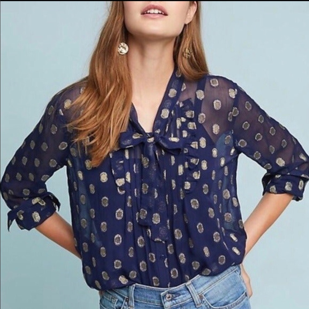 Anthropologie Jessa Foil Meadow Rue navy blouse-Size 0